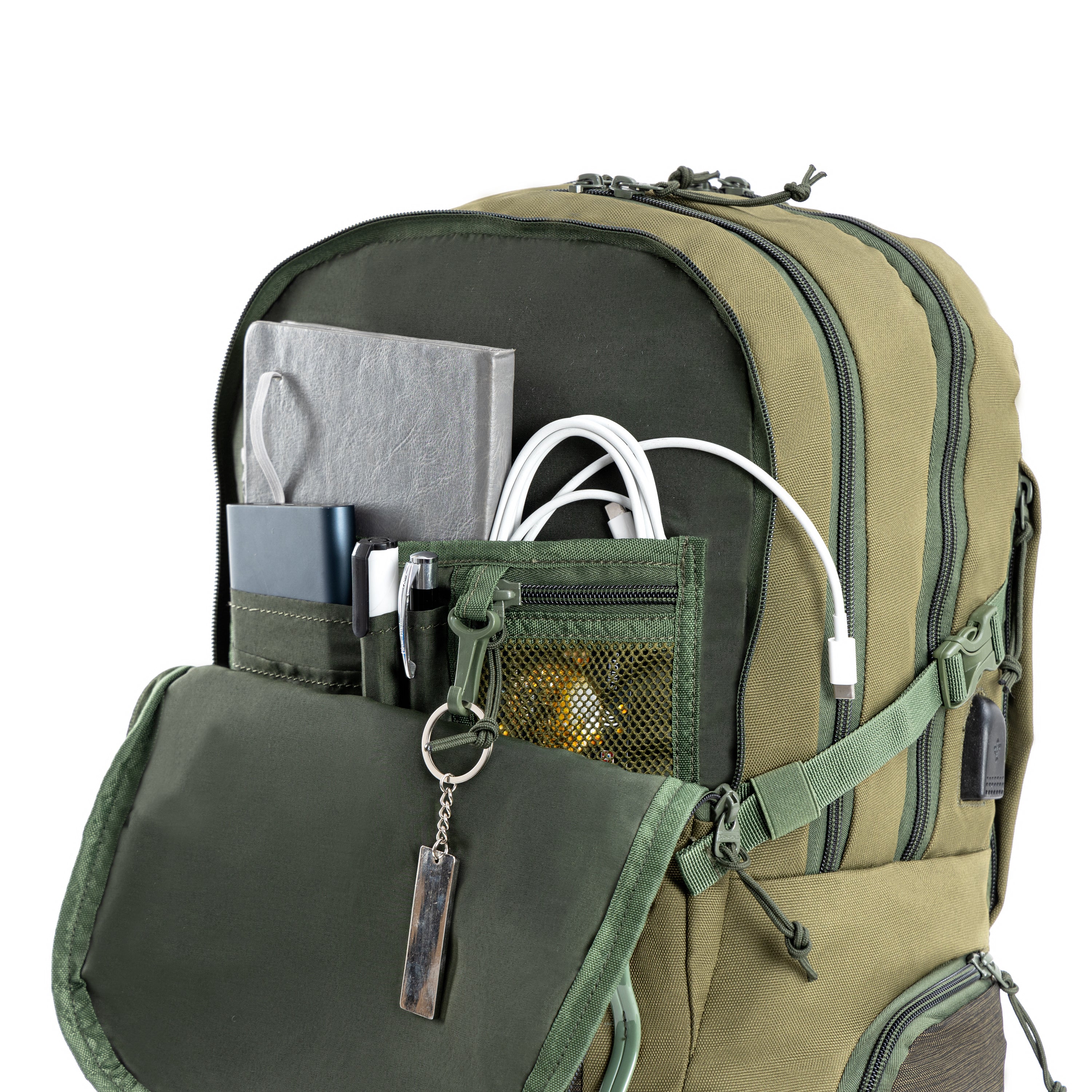 Tripole Fox Internal Frame Laptop Backpack Olive Green Open Pocket Hiking Travelling