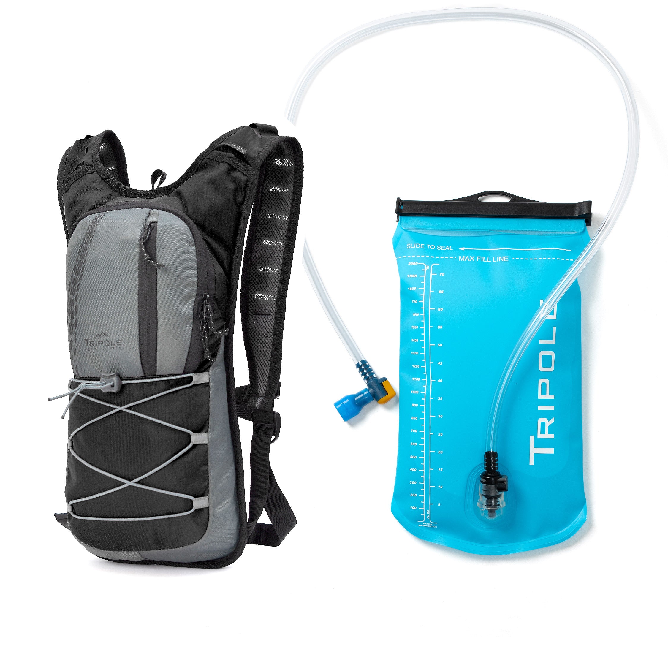Tripole Hydration Backpack with 2 Litre Hydration Bladder Combo Black Back 2 litres Cycling Trail Running Hiking Trekking