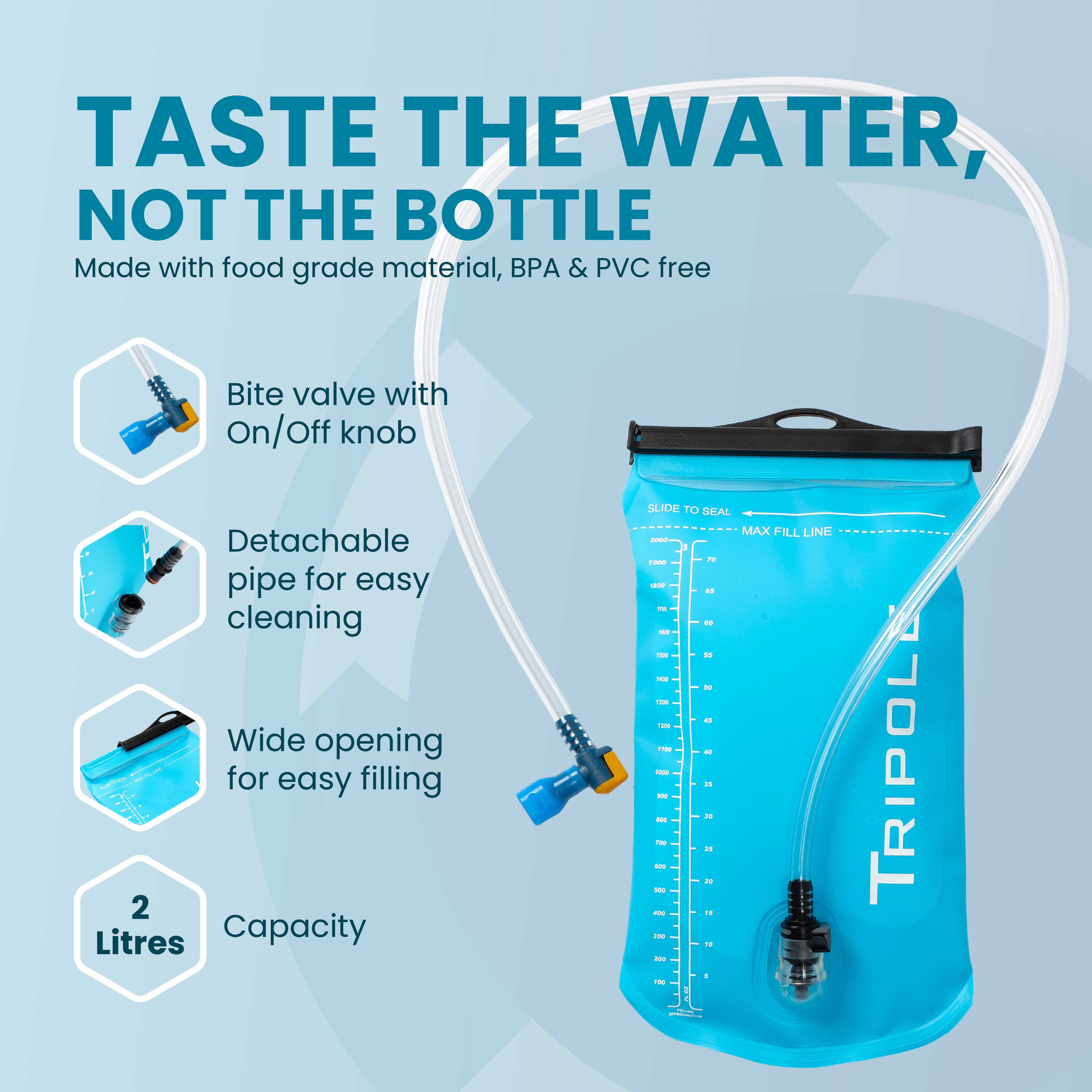 Tripole Hydration Bladder Infographics 2 litre Running Cycling Trekking Hiking