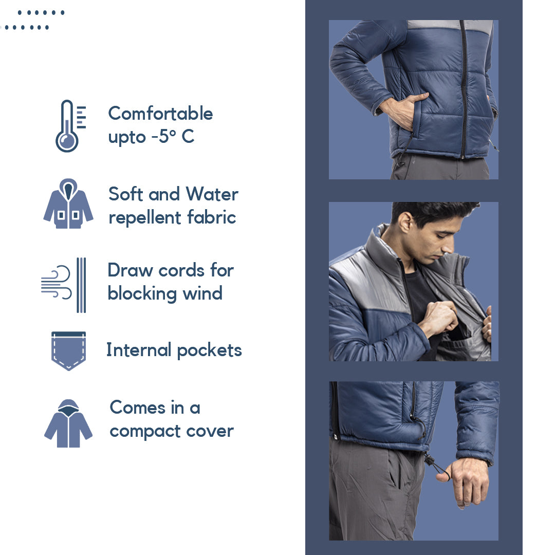 Tripole Winter Snow Jacket Minus 5 Degree Navy Blue Infographics Trekking Hiking