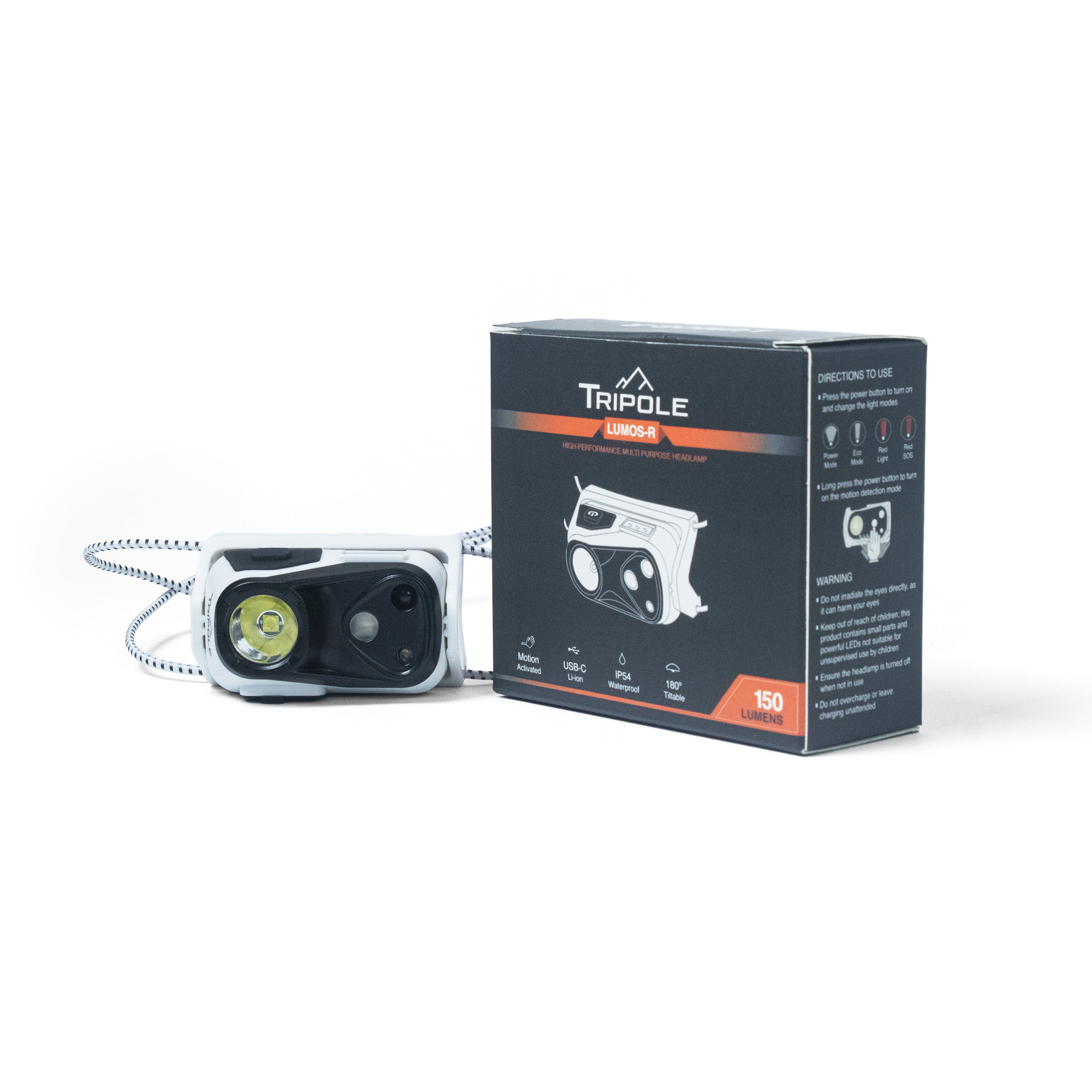 Tripole Lumos Headlamp Headtorch box USB Rechargeable trekking hiking backpacking travel trail running