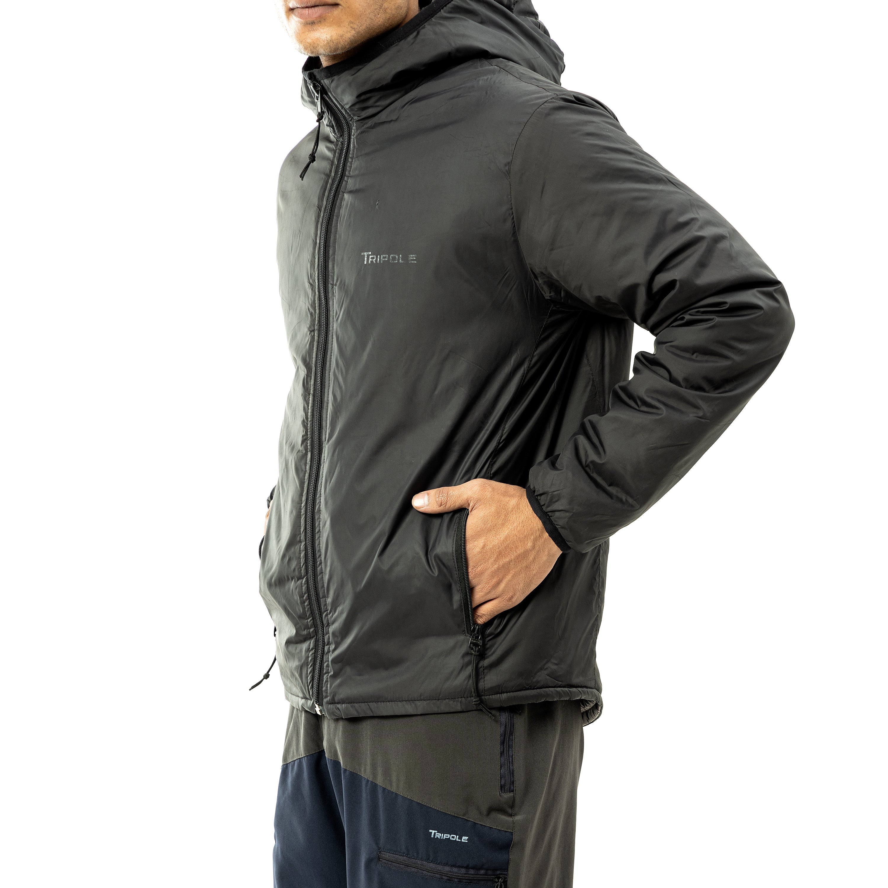 Tripole Mens Jacket 5°C Black Close up - Winter Comfort Trekking Daily Use