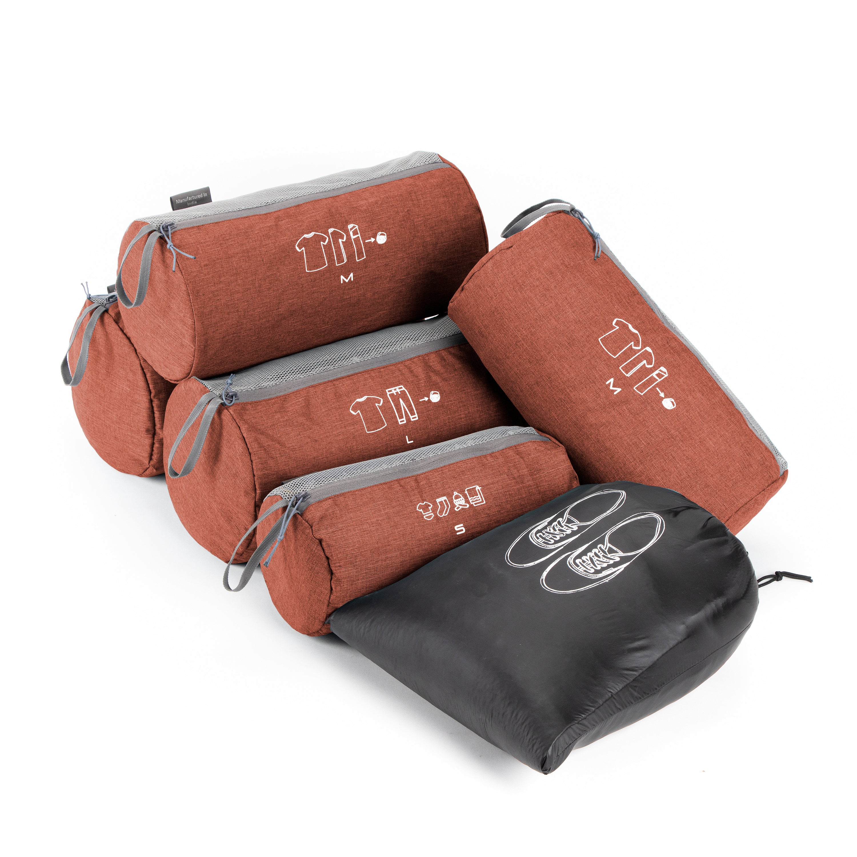 Tripole Organizer Packs - Cylindrical Shaped - Set of 6 - Red Backpacking Travelling