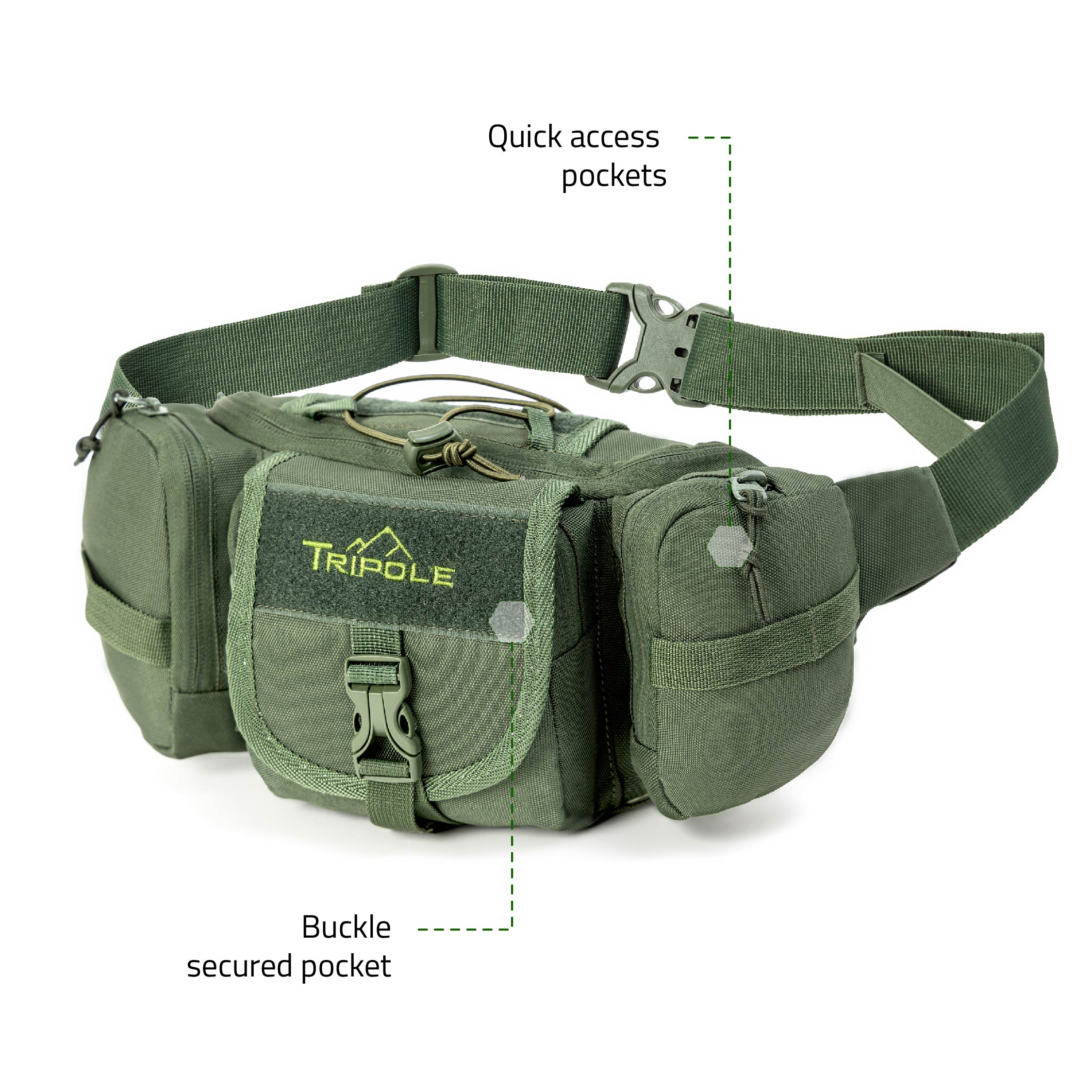 Tripole Tactical Waist Pack Army Green Front Trekking Hiking Backpacking Travelling