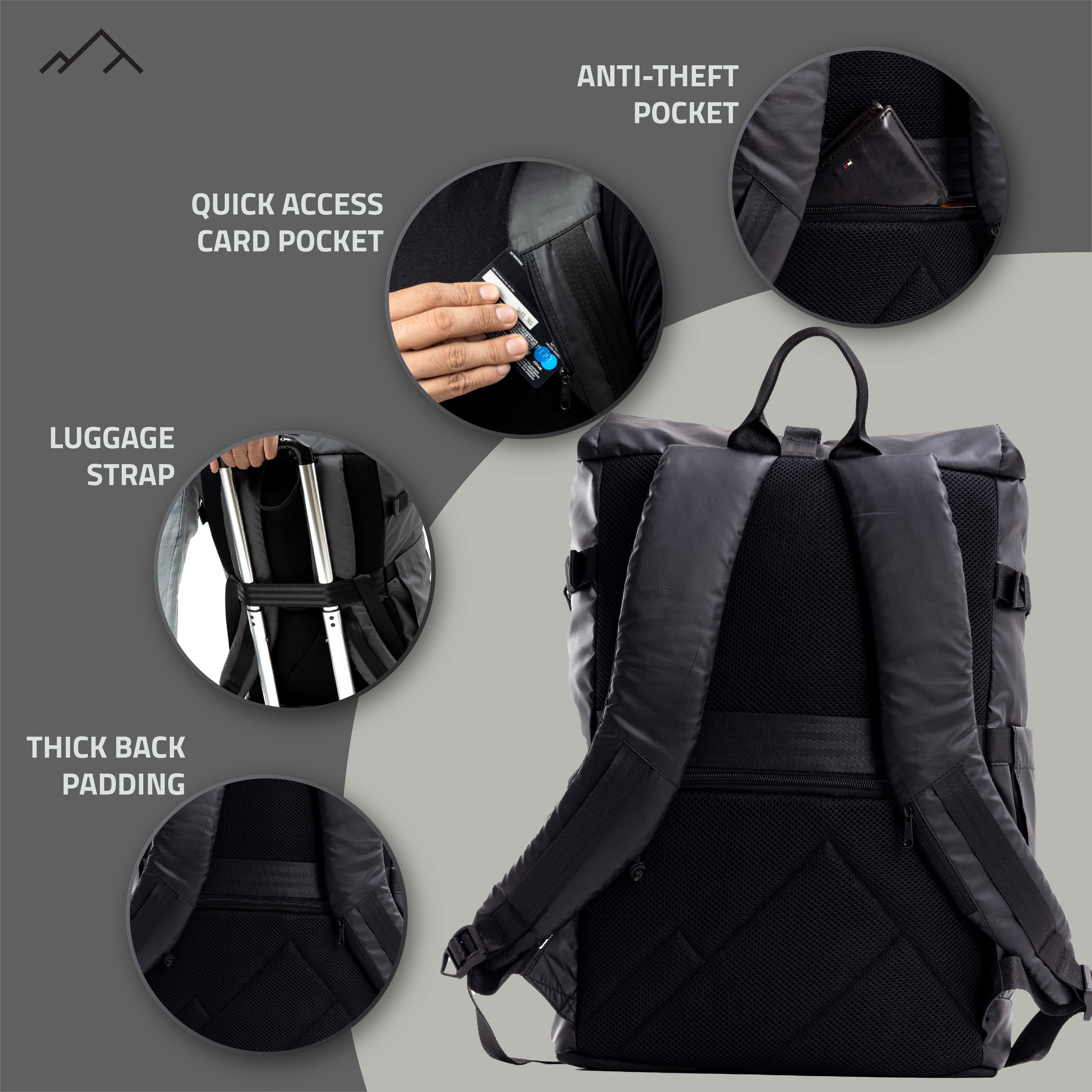 Tripole Tusker Roller Top Laptop Backpack Black Back Infographics Travelling Multi utility