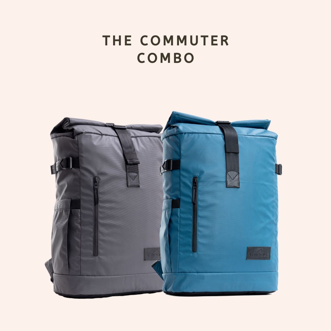 Tripole Tusker Roller Top Laptop Backpack Grey Blue Commuter Combo Travelling Multi utility