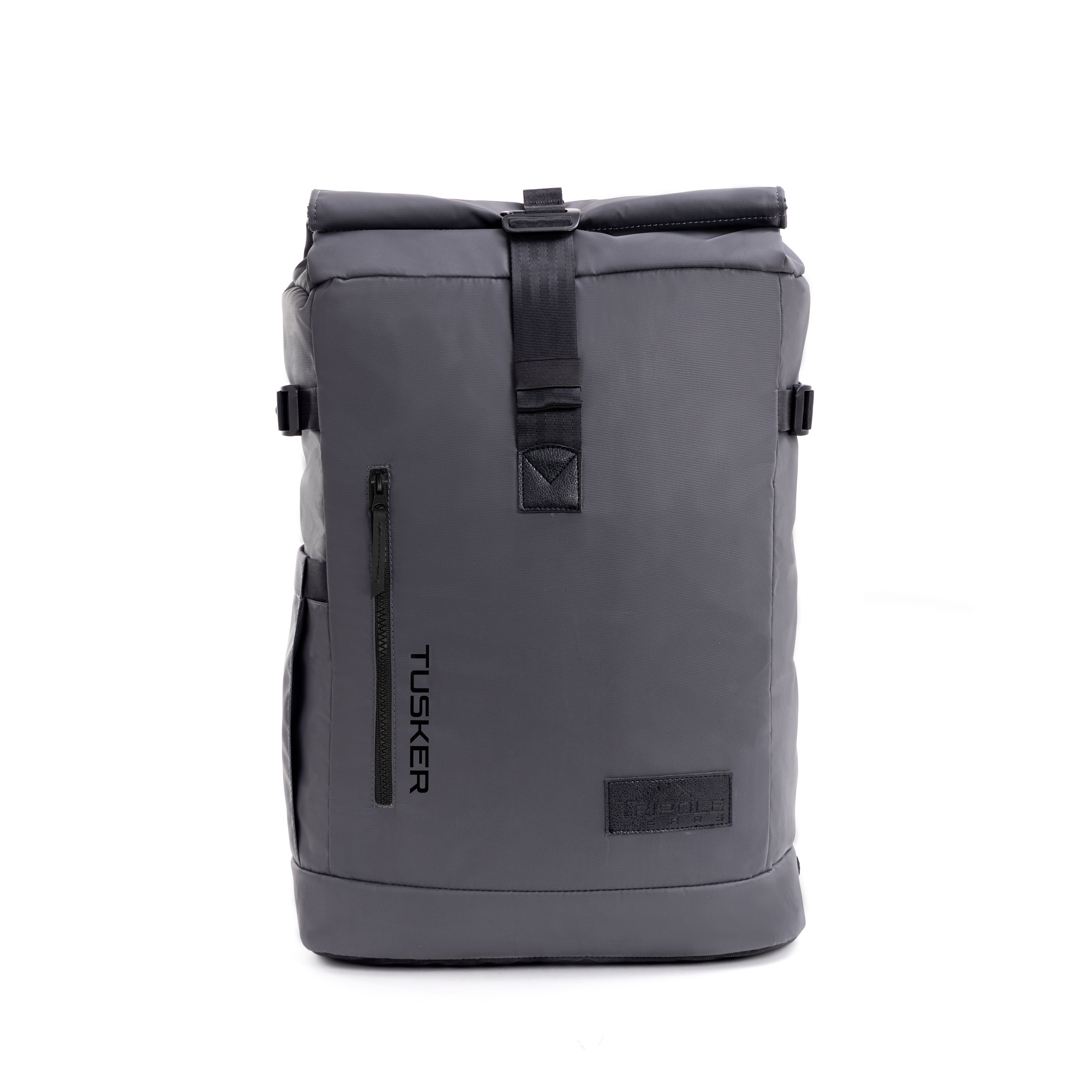Tripole Tusker Roller Top Laptop Backpack Grey Front Travelling Multi utility