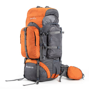 Tripole Walker 55L Internal Frame Rucksack for Hiking | Rain Cover | Water Repellent | Laptop Section | 3 Year Warranty | Grey & Orange