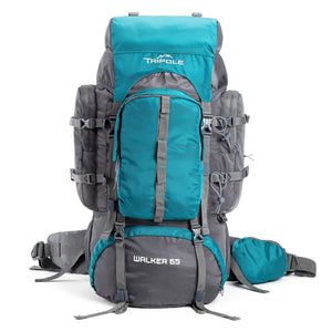 Tripole Walker 65 Litre Rucksack for Trekking and Travel | Laptop Sleeve | Water Repellent | Rain Cover | 3 Year Warranty | Grey & Sea Green
