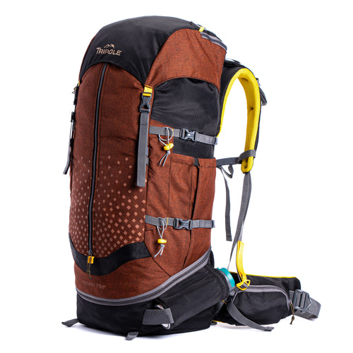Tripole Terra Backpacking and Trekking Rucksack with Front Opening, Rain Cover and Metal Frame | 3 Year Warranty | Red Melange | 75 Litres