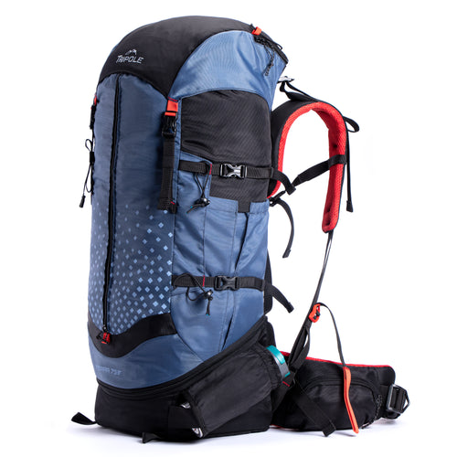 Tripole Terra Backpacking and Trekking Rucksack with Front Opening, Rain Cover and Metal Frame | 3 Year Warranty | Blue | 75 Litres