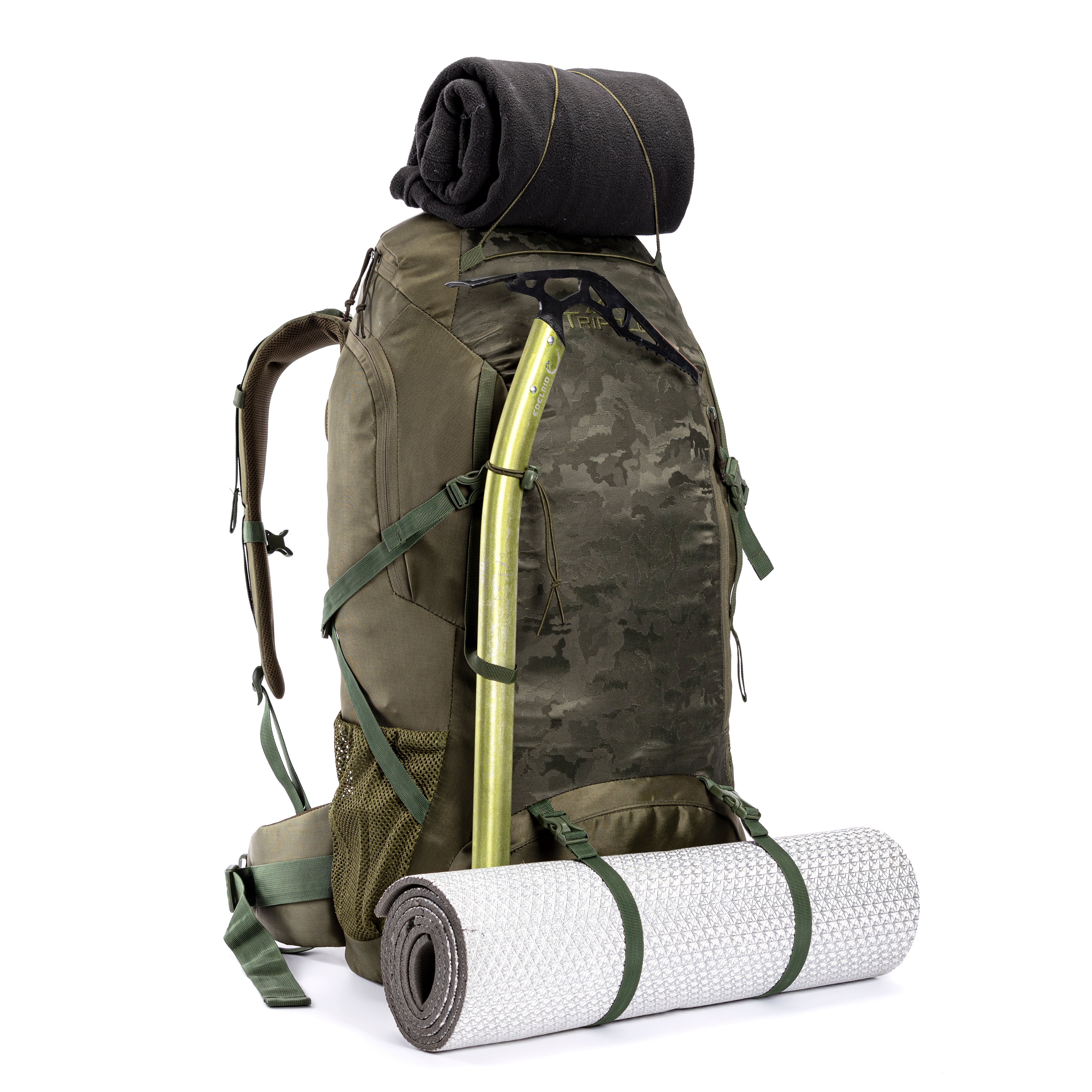 Tripole Air 46L Green Jacquard Front with Gears Rucksack Trekking Camping Backpacking Travelling