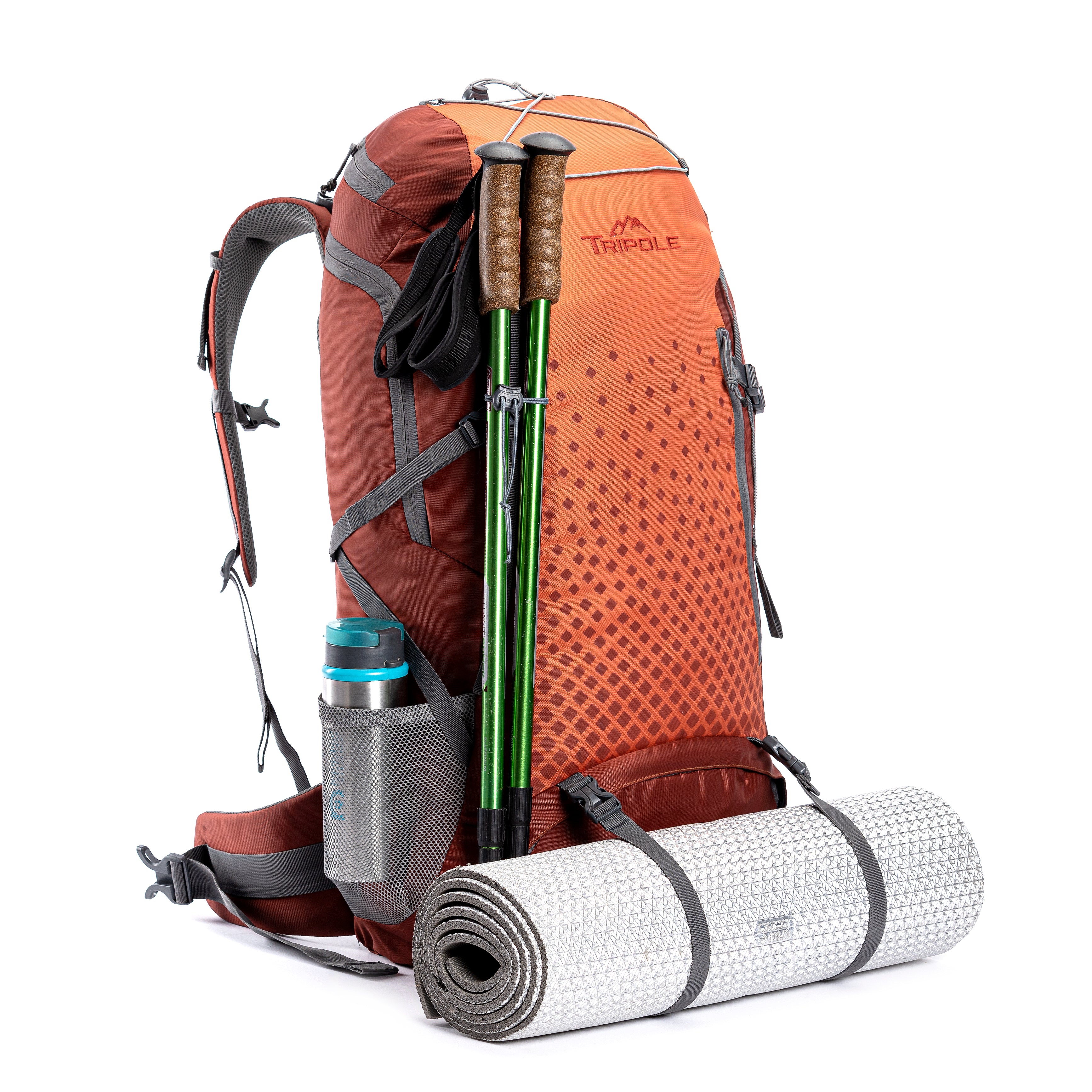 Tripole Air 46L Red Front with Gear Rucksack Trekking Camping Backpacking Travelling