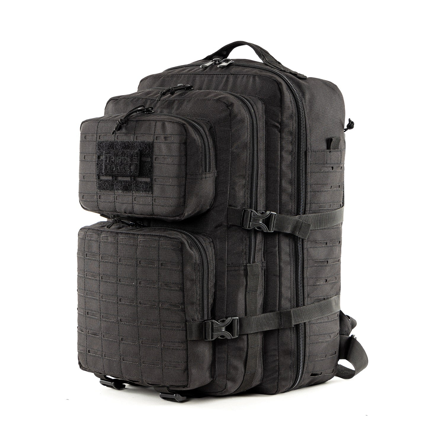Tripole Force Plus Tactical Army Backpack Black Front 50 Litre Travelling Trekking Hiking MOLLE