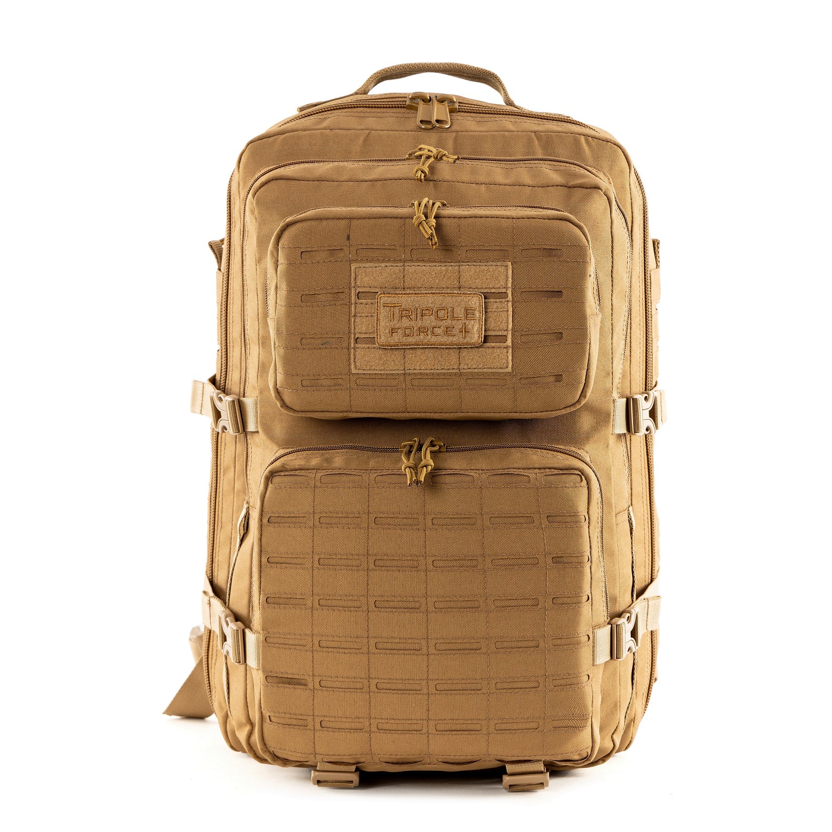 Tripole Force Plus Tactical Army Backpack Khaki Front 50 Litre Travelling Trekking Hiking MOLLE