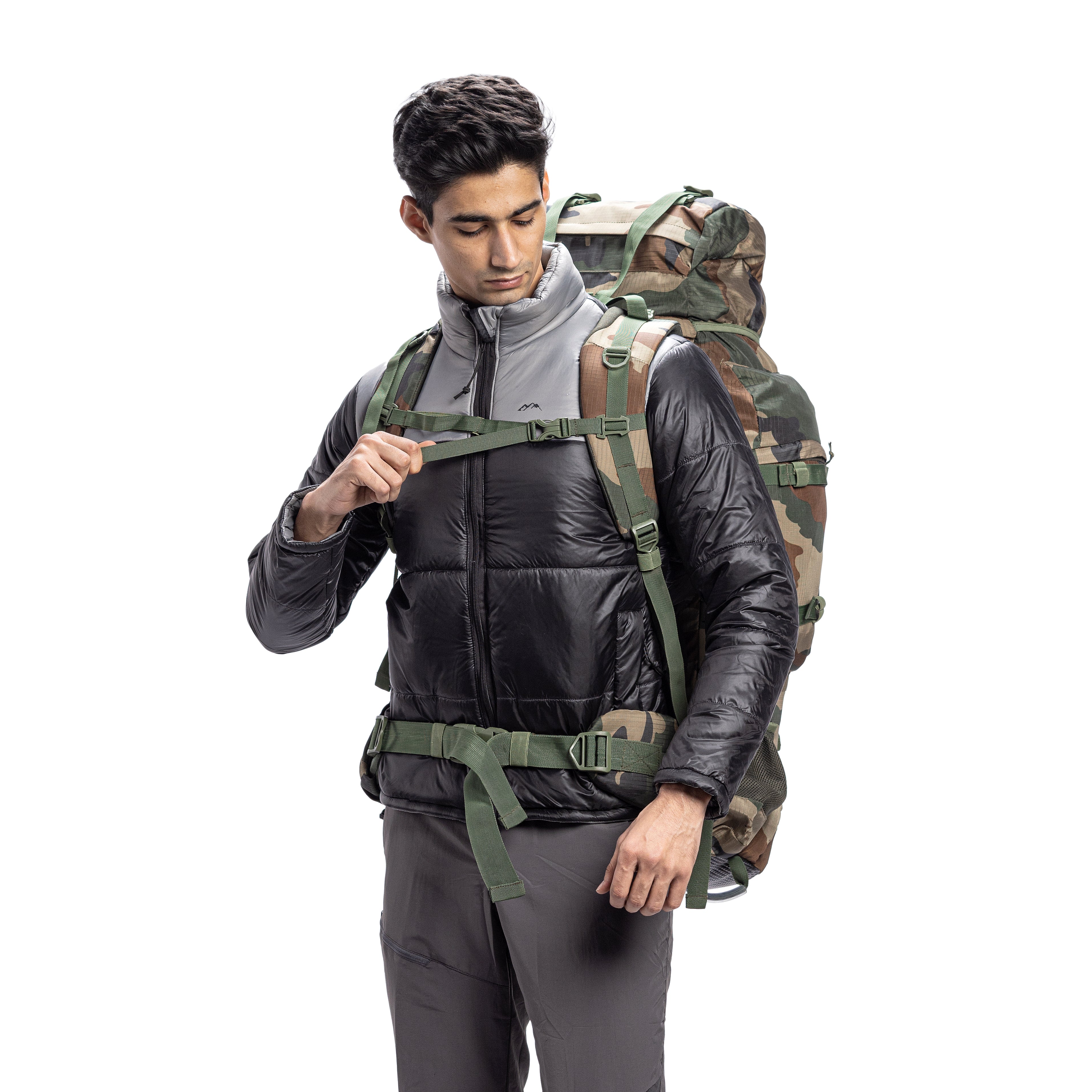 Tripole Winter Snow Jacket Minus 5 Degree Black Front with rucksack Trekking Hiking