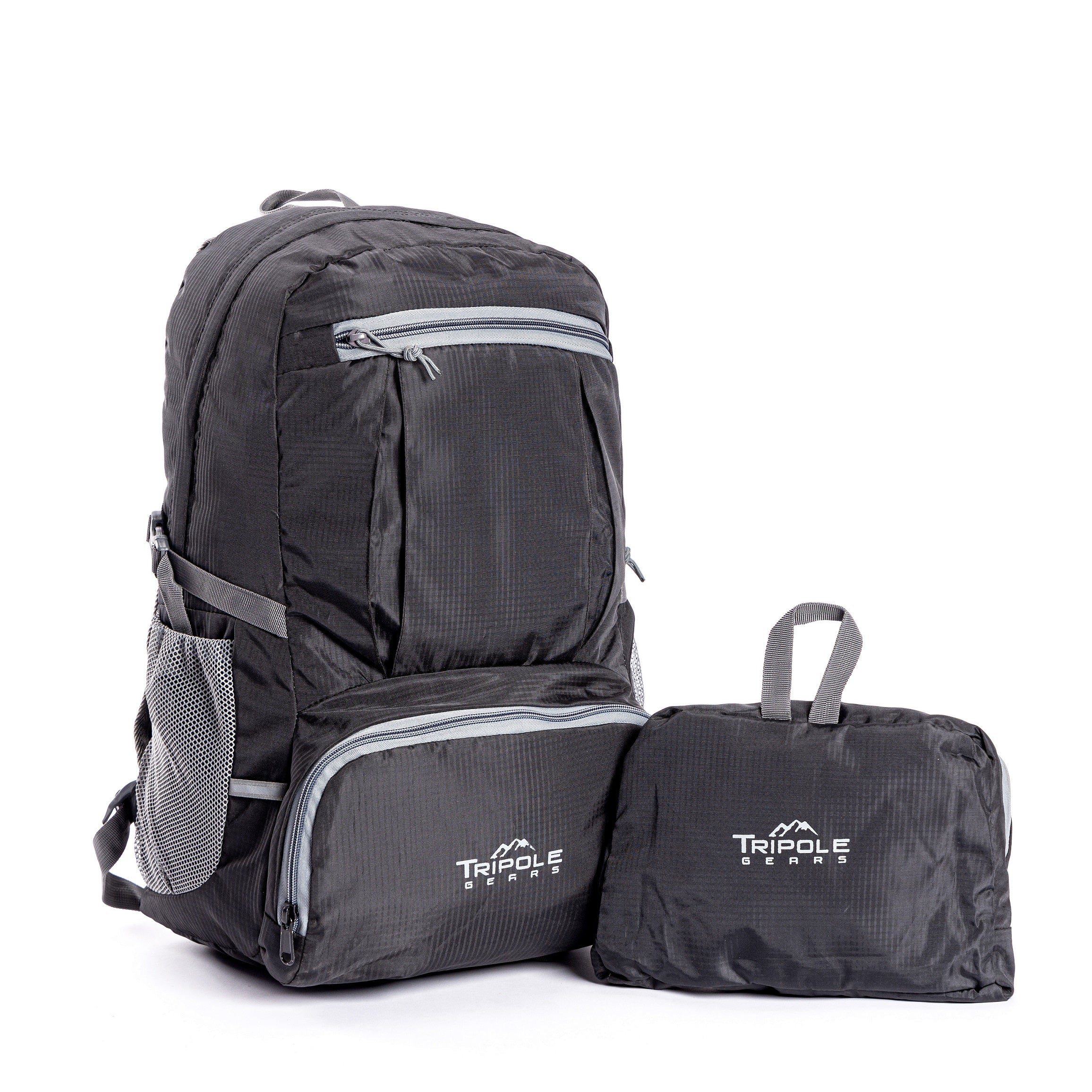 Tripole PAKEASY Black Front - Backpack Foldable Day Bag Hiking Day Trips Compact