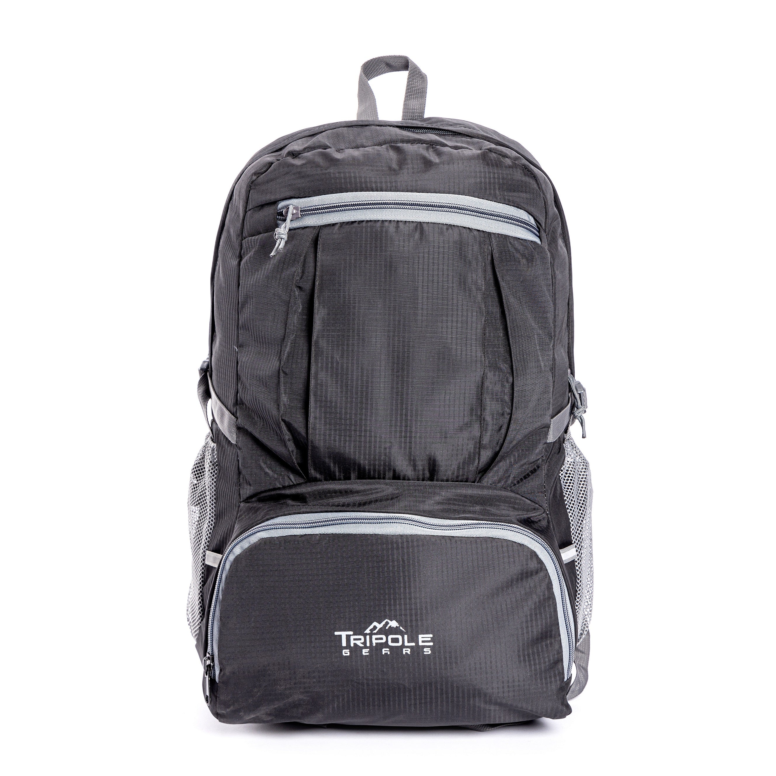 Tripole PAKEASY Black Front - Backpack Foldable Day Bag Hiking Day Trips Compact