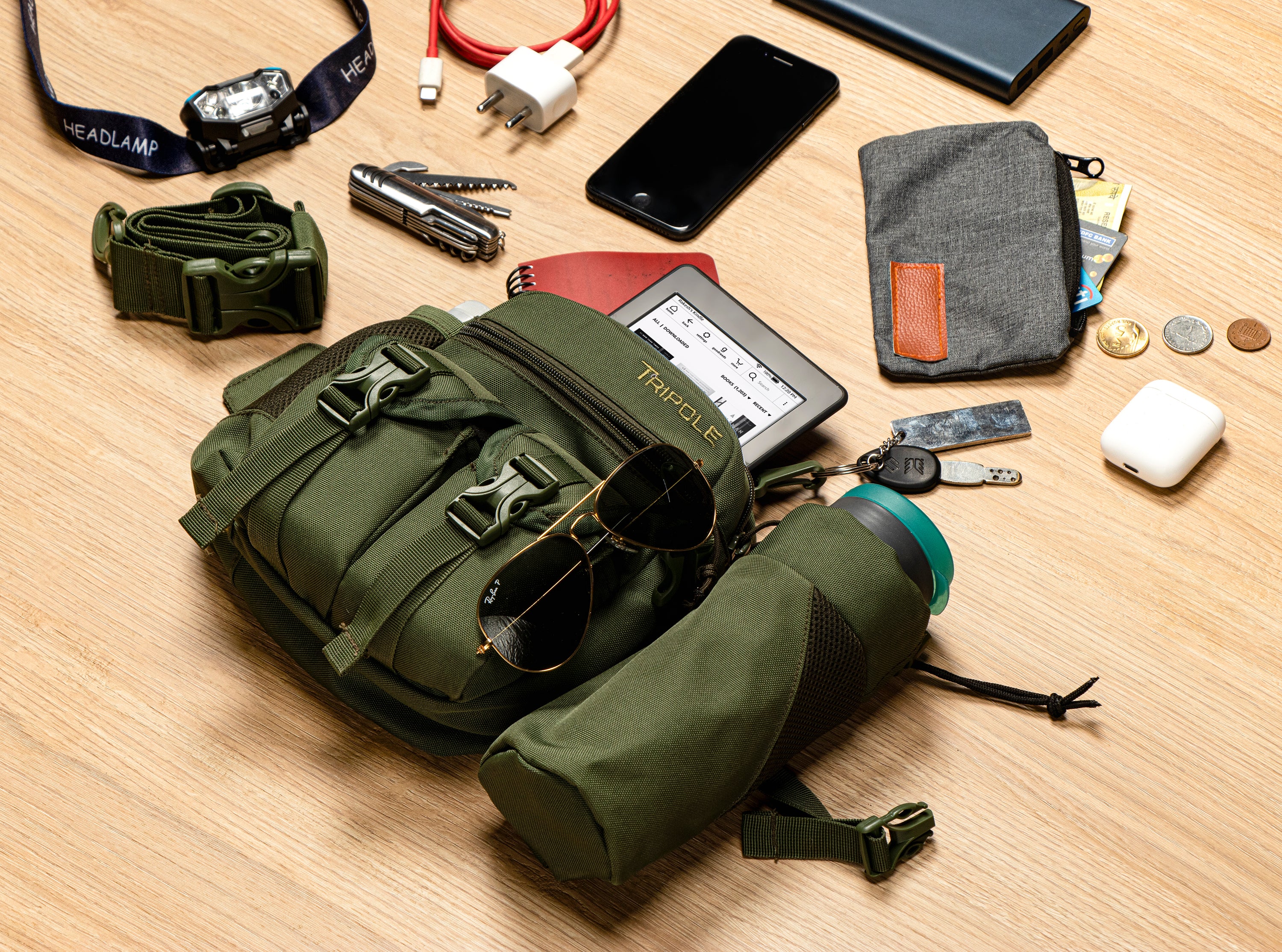 Tripole Waist Pack Detachable Bottle Holder Army Green Styled Trekking Hiking Backpacking Travelling