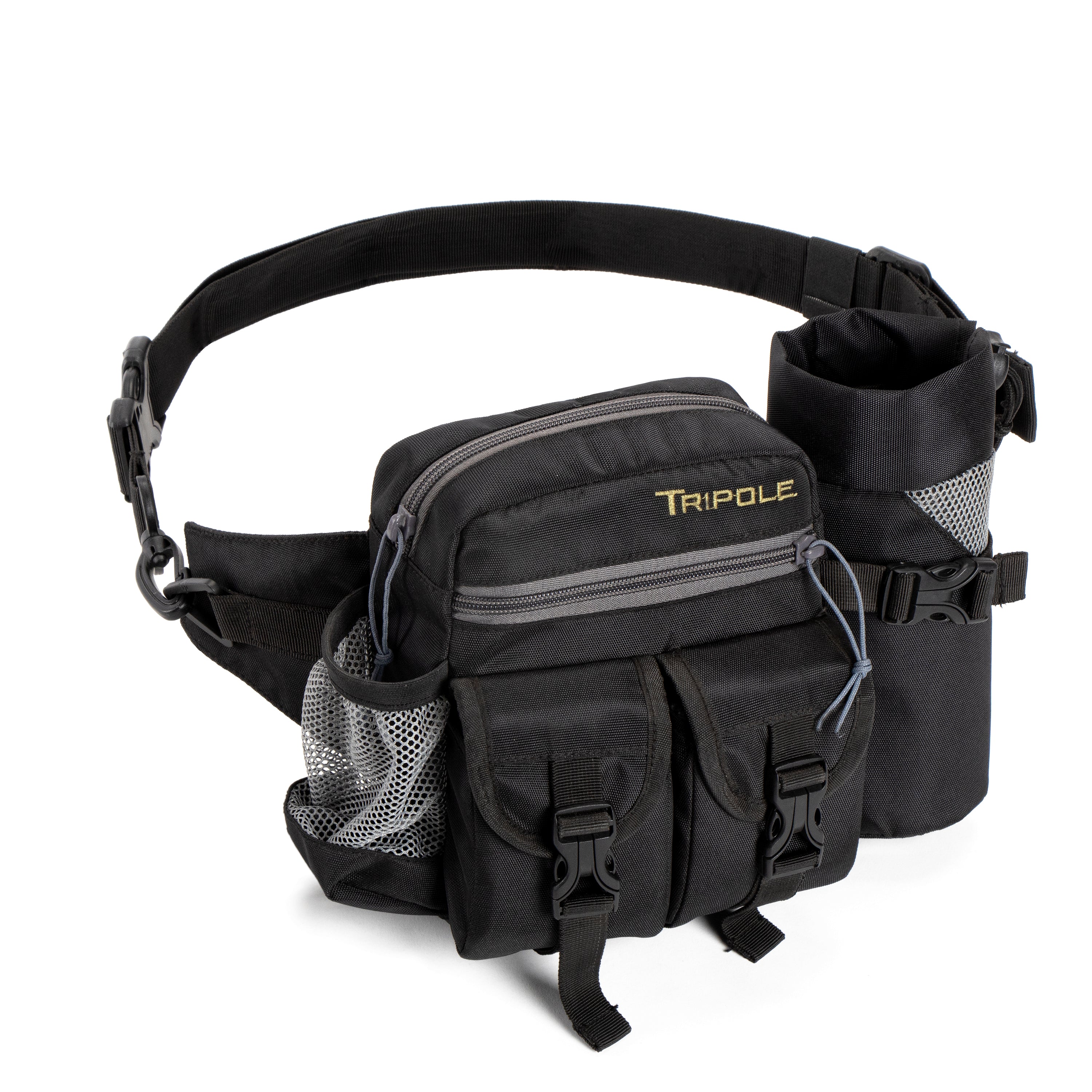 Tripole Waist Pack Detachable Bottle Holder Black Front Trekking Hiking Backpacking Travelling