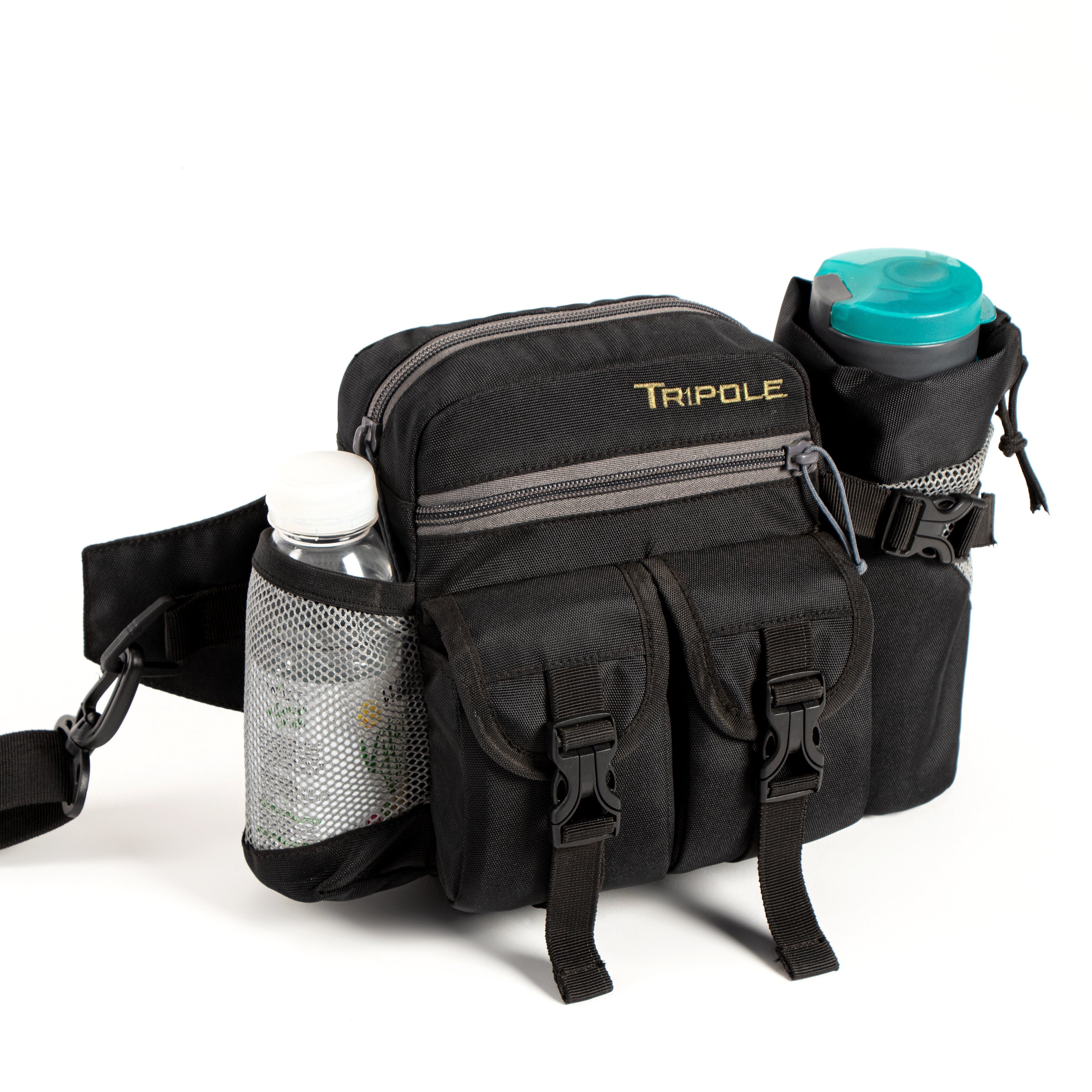 Tripole Waist Pack Detachable Bottle Holder Black Front Trekking Hiking Backpacking Travelling
