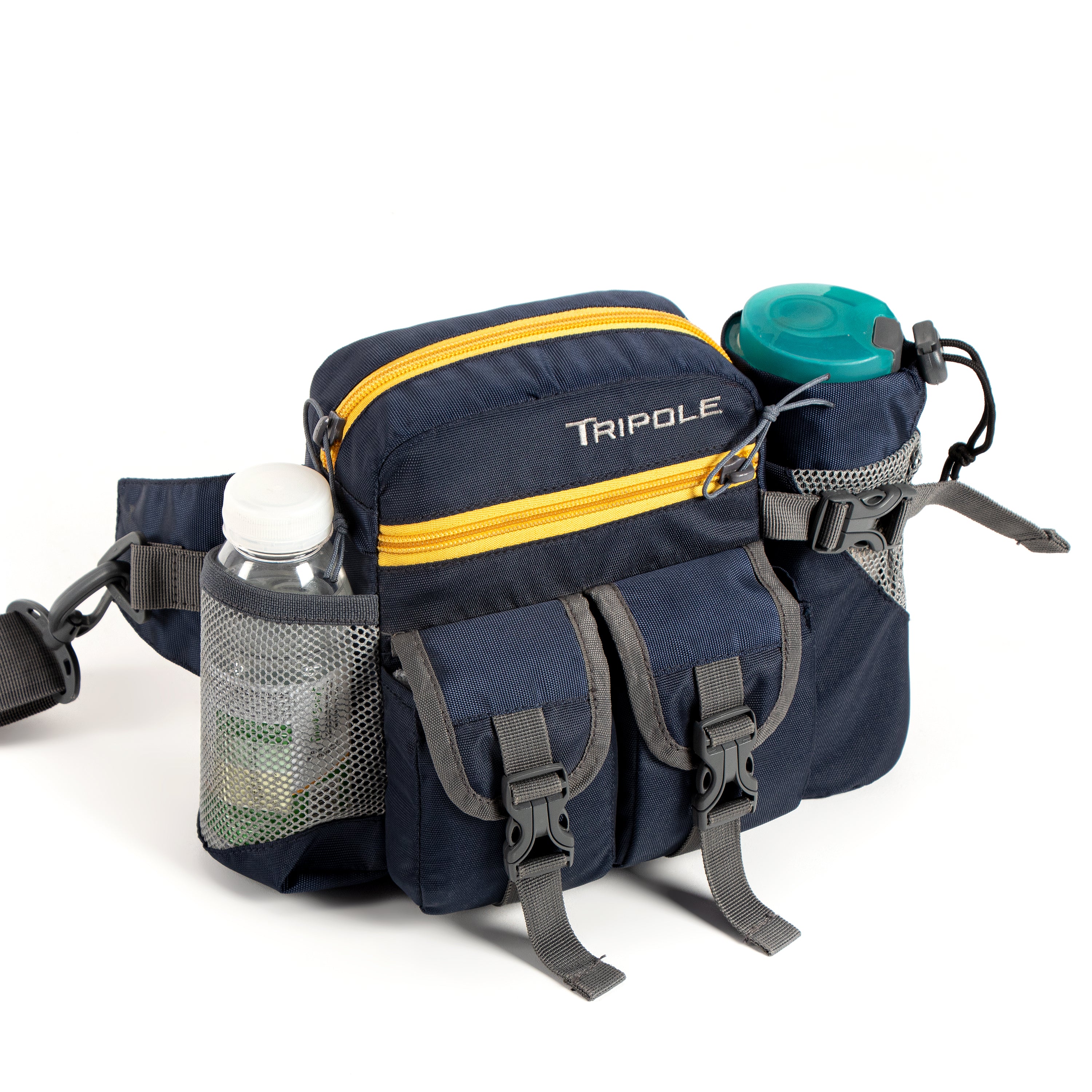 Tripole Waist Pack Detachable Bottle Holder Blue Front Trekking Hiking Backpacking Travelling