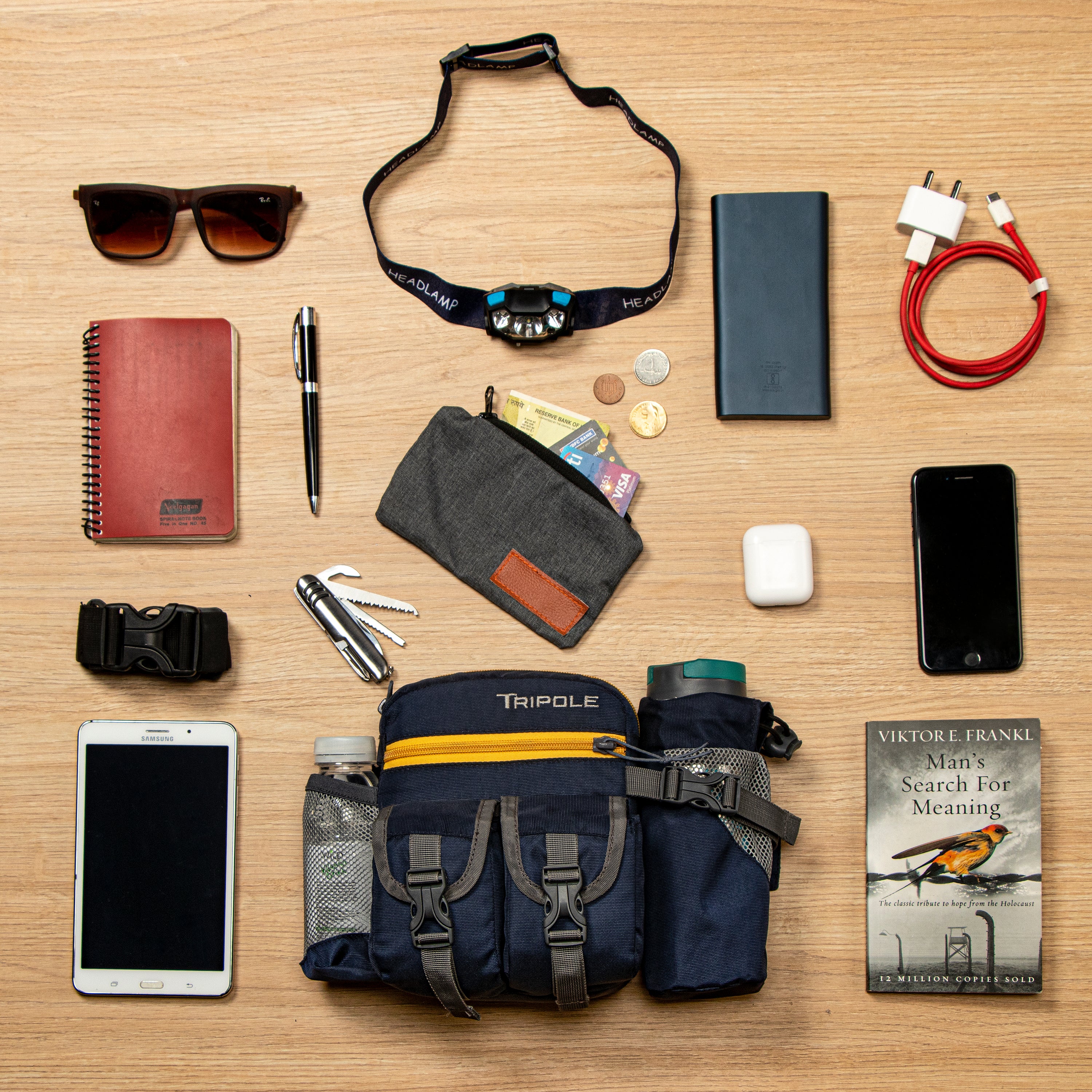 Tripole Waist Pack Detachable Bottle Holder Blue Styled Trekking Hiking Backpacking Travelling