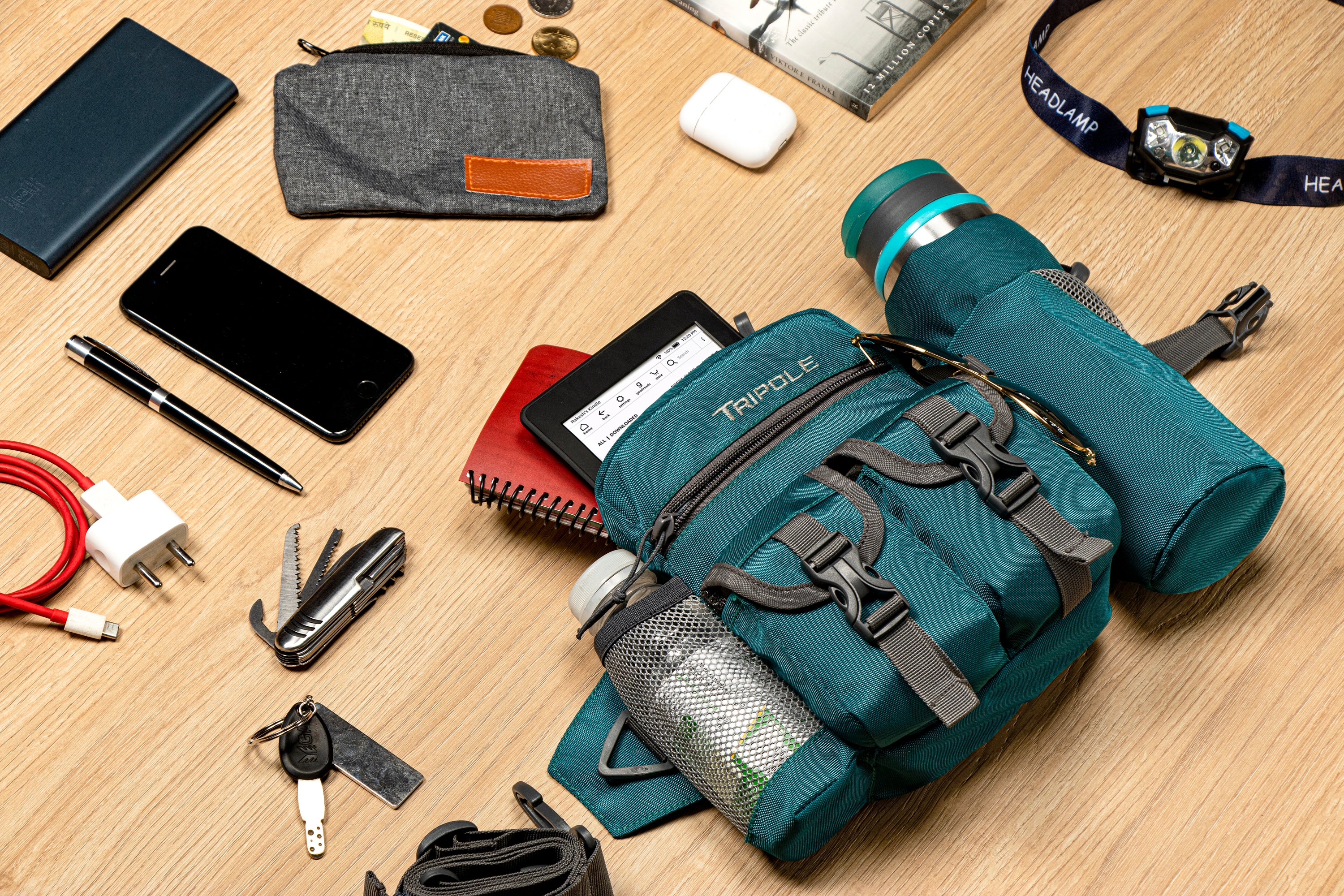 Tripole Waist Pack Detachable Bottle Holder Sea Green Styled Trekking Hiking Backpacking Travelling