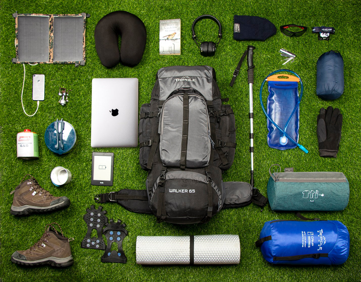 Tripole Walker 65L Grey Black Styled - Internal Frame Rucksack for Hiking Trekking Backpacking Travelling