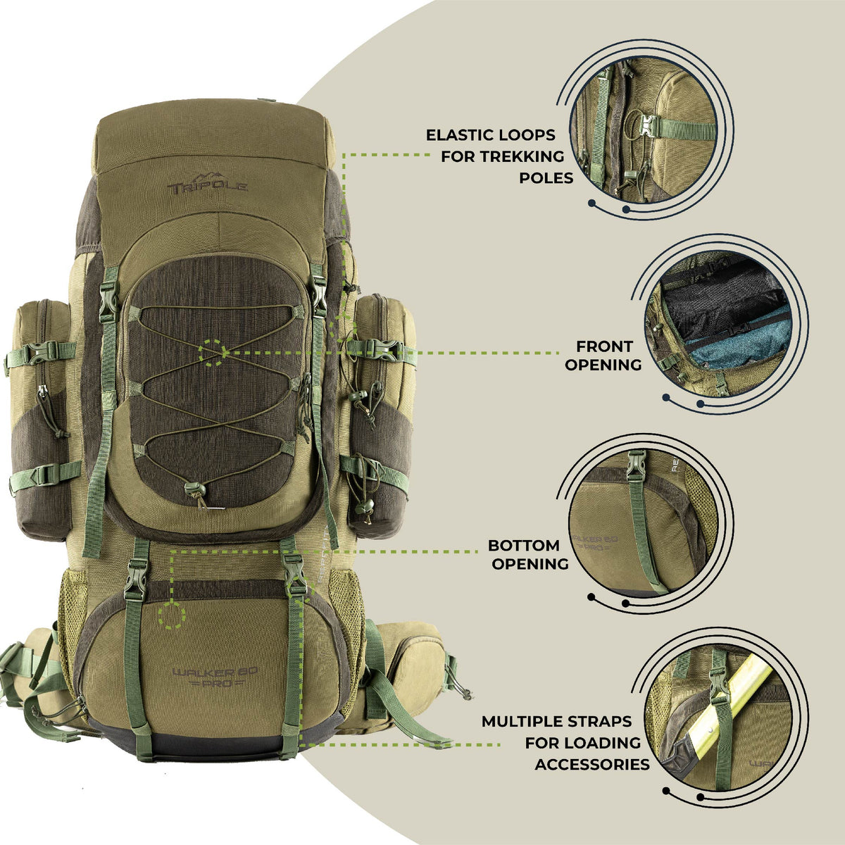 Metal Rucksack Tripole Walker Pro Metal Frame Rucksack with Rain Cover for Trekking ...