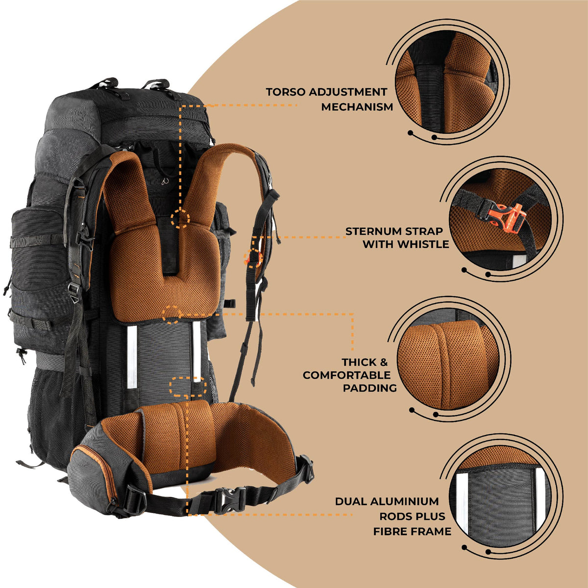 Metal Frame Ruck Pack Tripole Walker Pro Metal Frame Rucksack with Rain Cover for Trekking ...