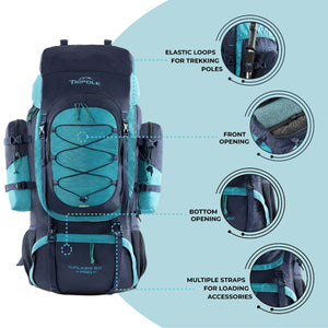 Tripole Walker Pro Internal Frame Rucksack for Travel and Trekking | Front Opening | Laptop Sleeve | Water Repellent | Rain Cover | 5 Year Warranty | 60 Litre Blue