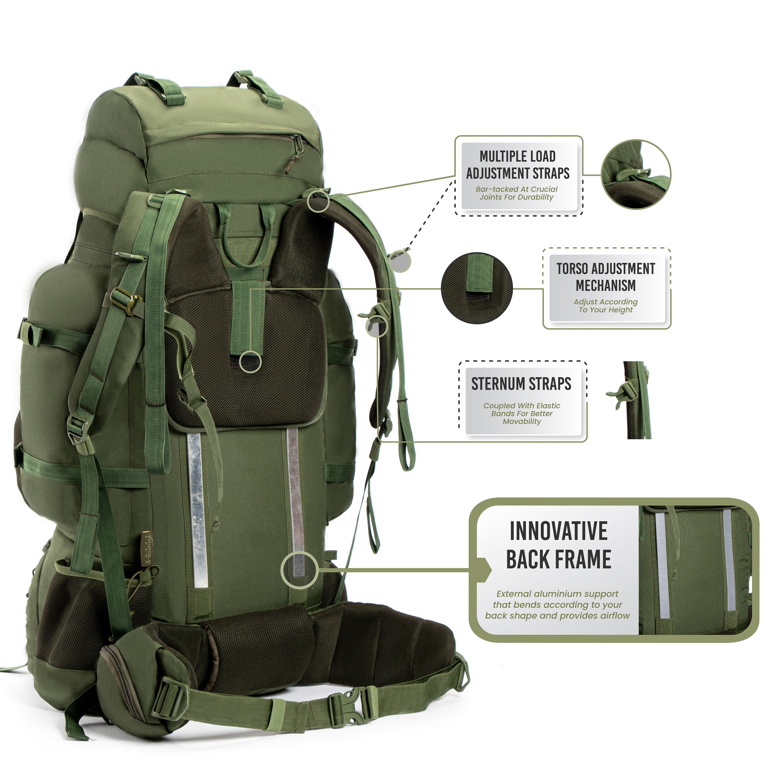 Tripole Colonel Pro Metal Frame Rucksack with Detachable Day Pack and Tripole Gears