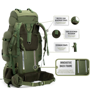 Tripole Colonel Pro Metal Frame Rucksack with Detachable Day Pack and Rain Cover for Trekking and Travelling | 5 Year Warranty (90 Ltr, Green)