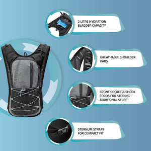Hydration Backpacks Black Color 2 litres for Cycling and Trail Running