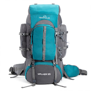 Tripole Walker 55L Internal Frame Rucksack for Hiking | Rain Cover | Water Repellent | Laptop Section | 3 Year Warranty | Grey & Sea Green