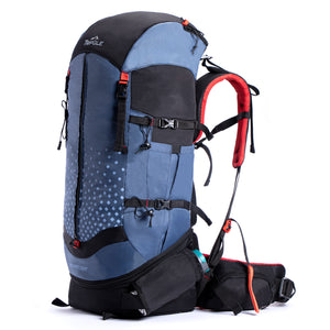 Tripole Terra Backpacking and Trekking Rucksack with Front Opening, Rain Cover and Metal Frame | 3 Year Warranty | Blue | 50 Litres