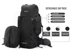 Colonel Series 80 Litre Rucksack + Detachable Day Pack & Rain Cover | Black