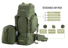 Colonel Series 95 Litre Rucksack + Detachable Day Pack & Rain Cover | Army Green