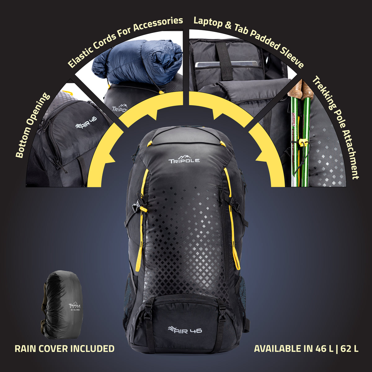 Tripole Air Trekking and Travel Rucksack with Rain Cover and Laptop Sl ...