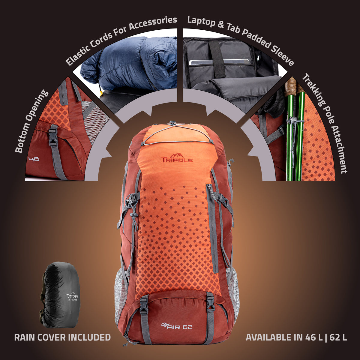 Tripole Air Trekking and Travel Rucksack with Rain Cover and Laptop Sl ...