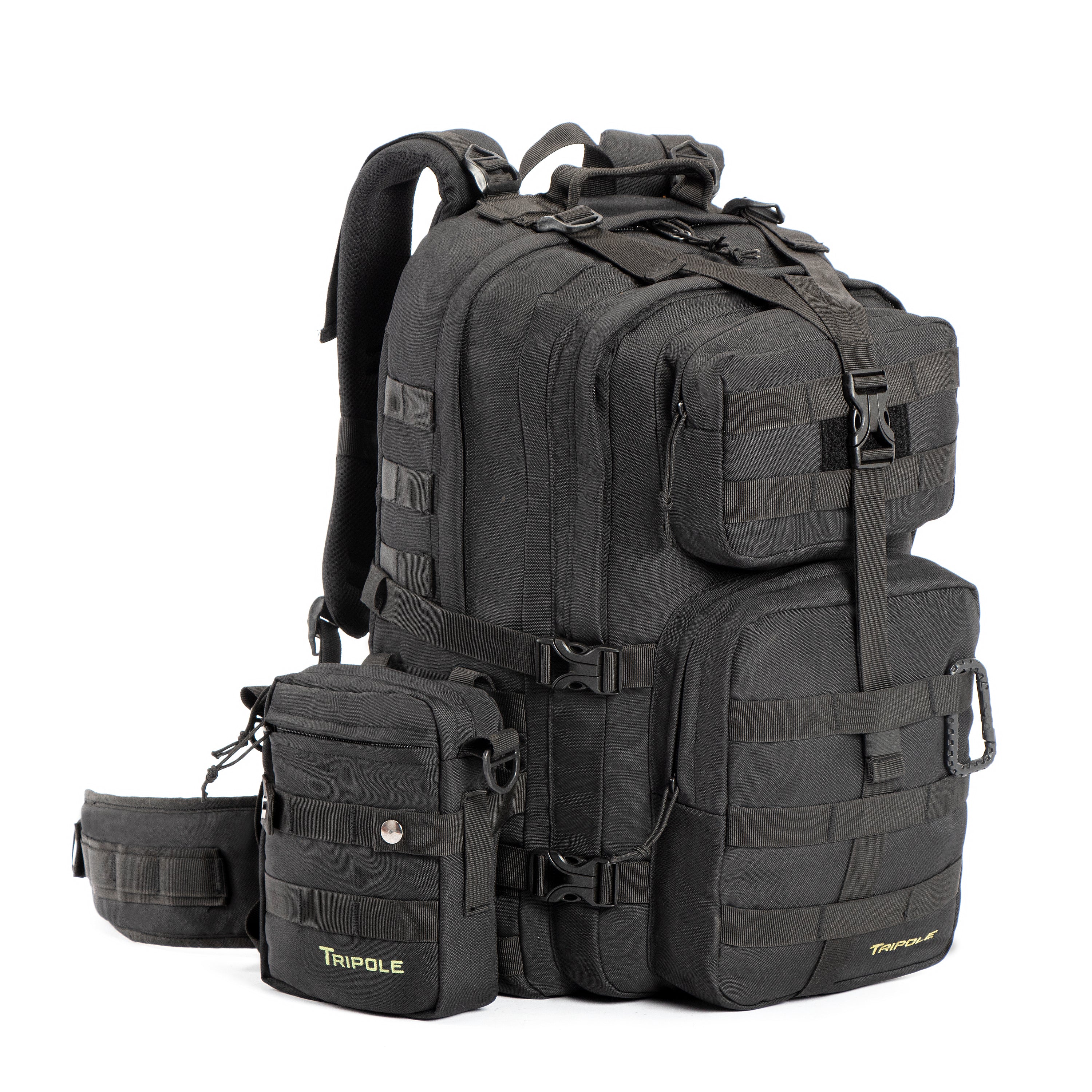Tripole Alfa Military Tactical Backpack Black Side Rucksack Detachable Sling Bag 45 Litres Trekking Travelling Hiking 