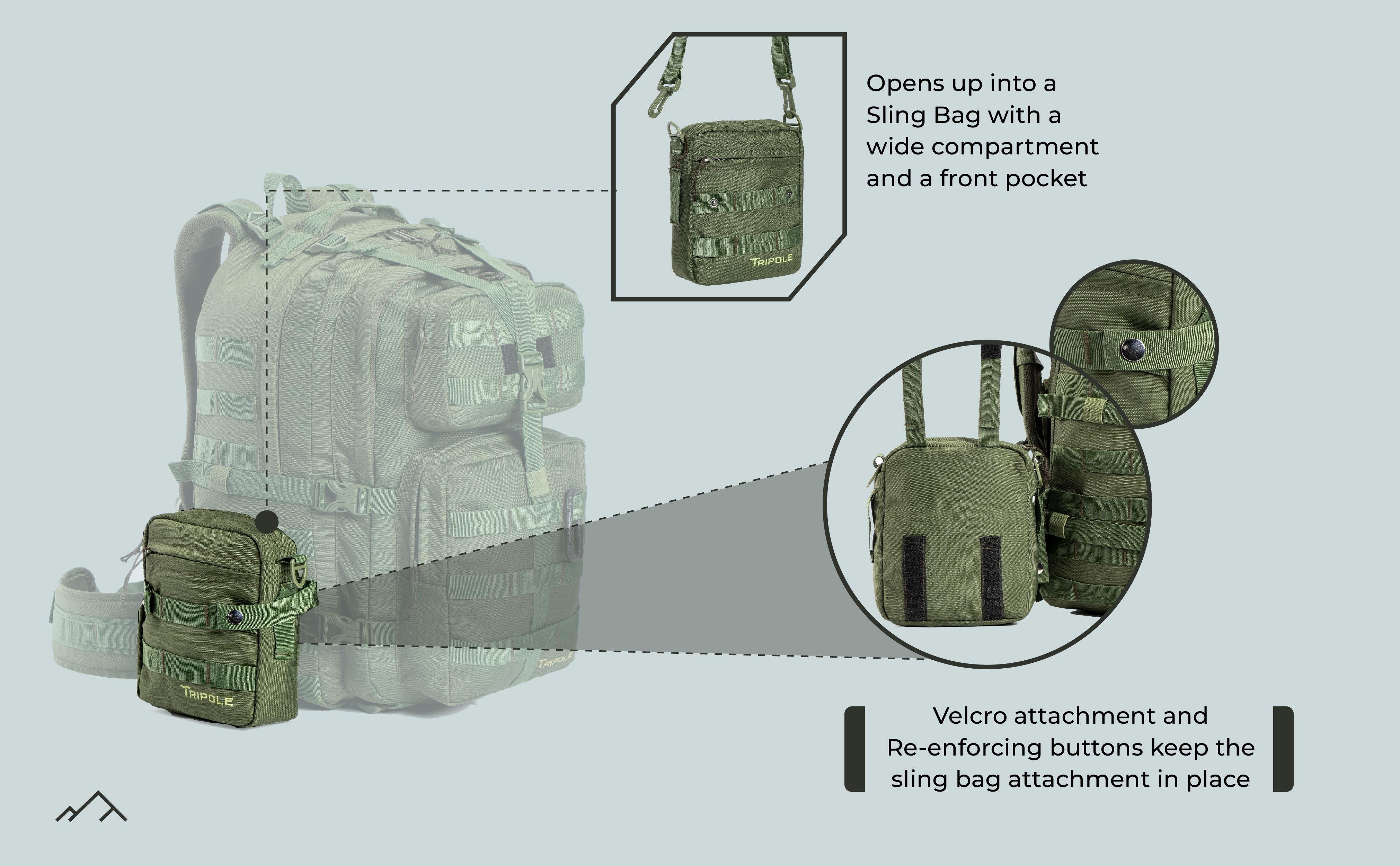 all-groups Tripole Alfa Military Tactical Backpack Infographics Detachable Sling Bag 45 Litres Trekking Travelling Hiking 
