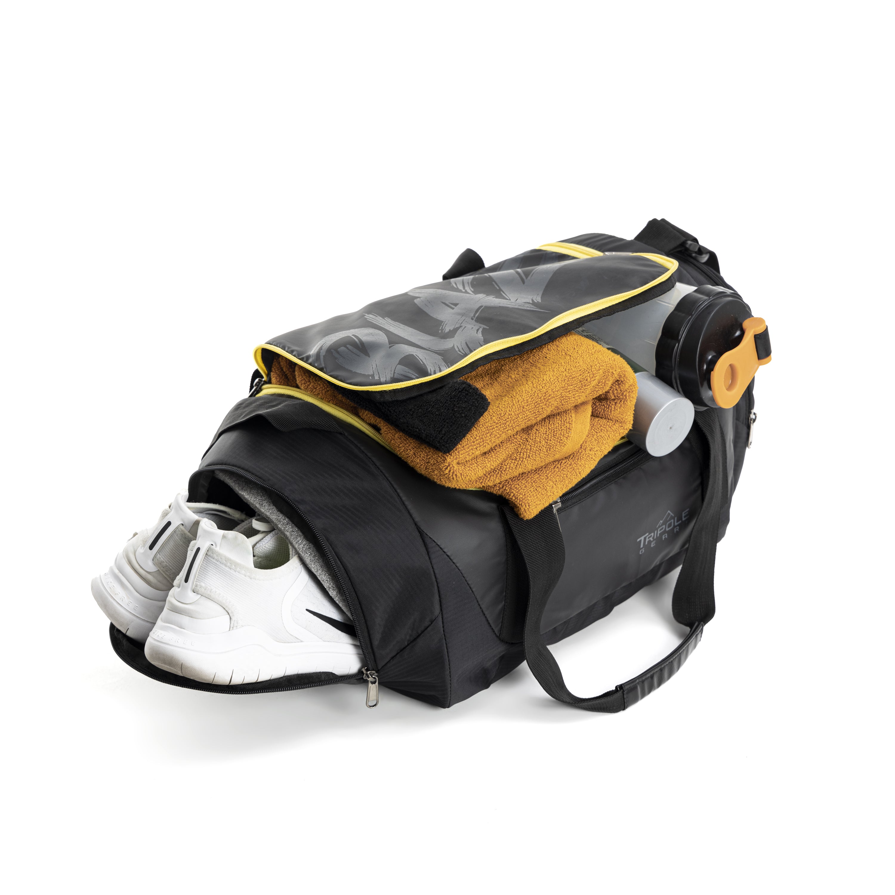 Tripole Blaze Duffel Bag Black Yellow Styled  - Gym Sports Travelling 35 litres