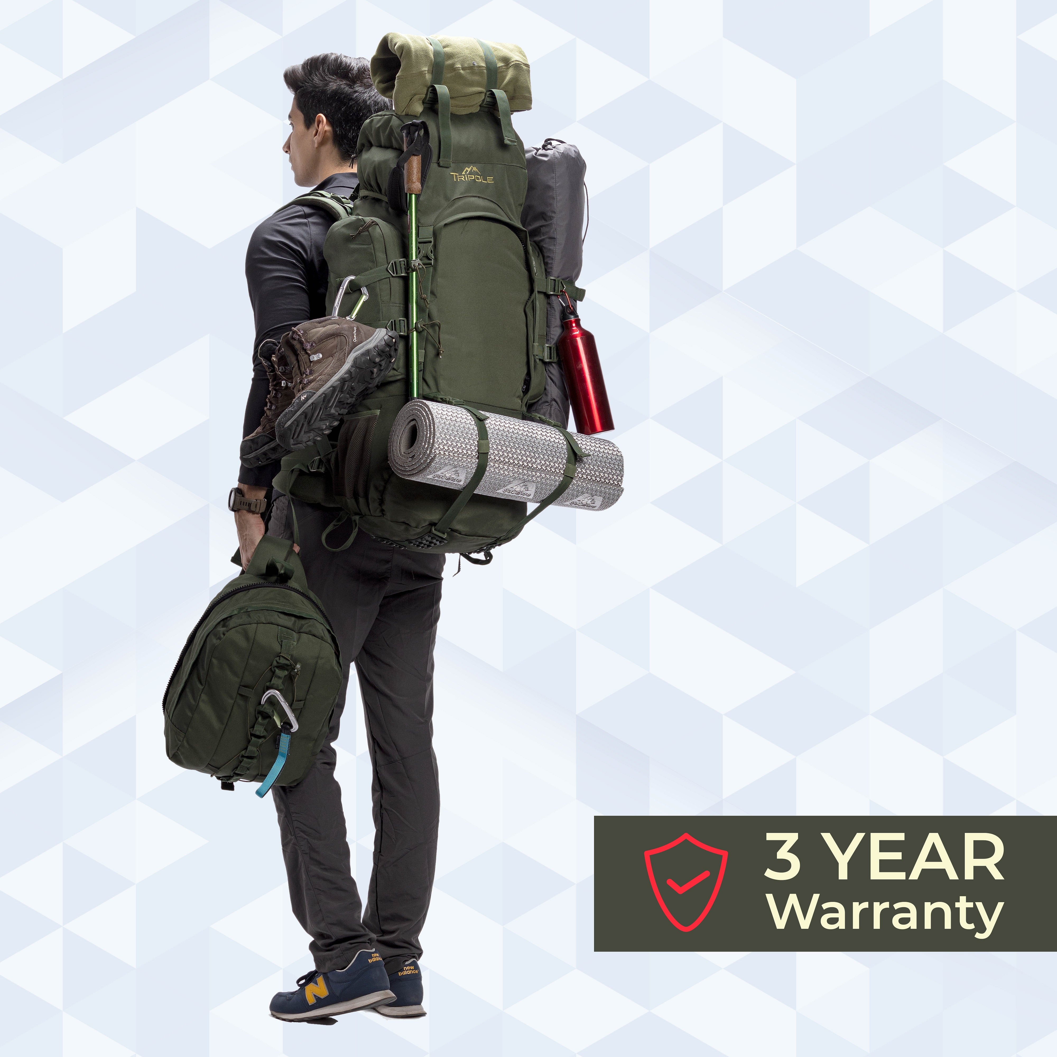 Tripole Colonel 3 Year Warranty Trekking Backpacking Hiking Travelling Detachable Day pack