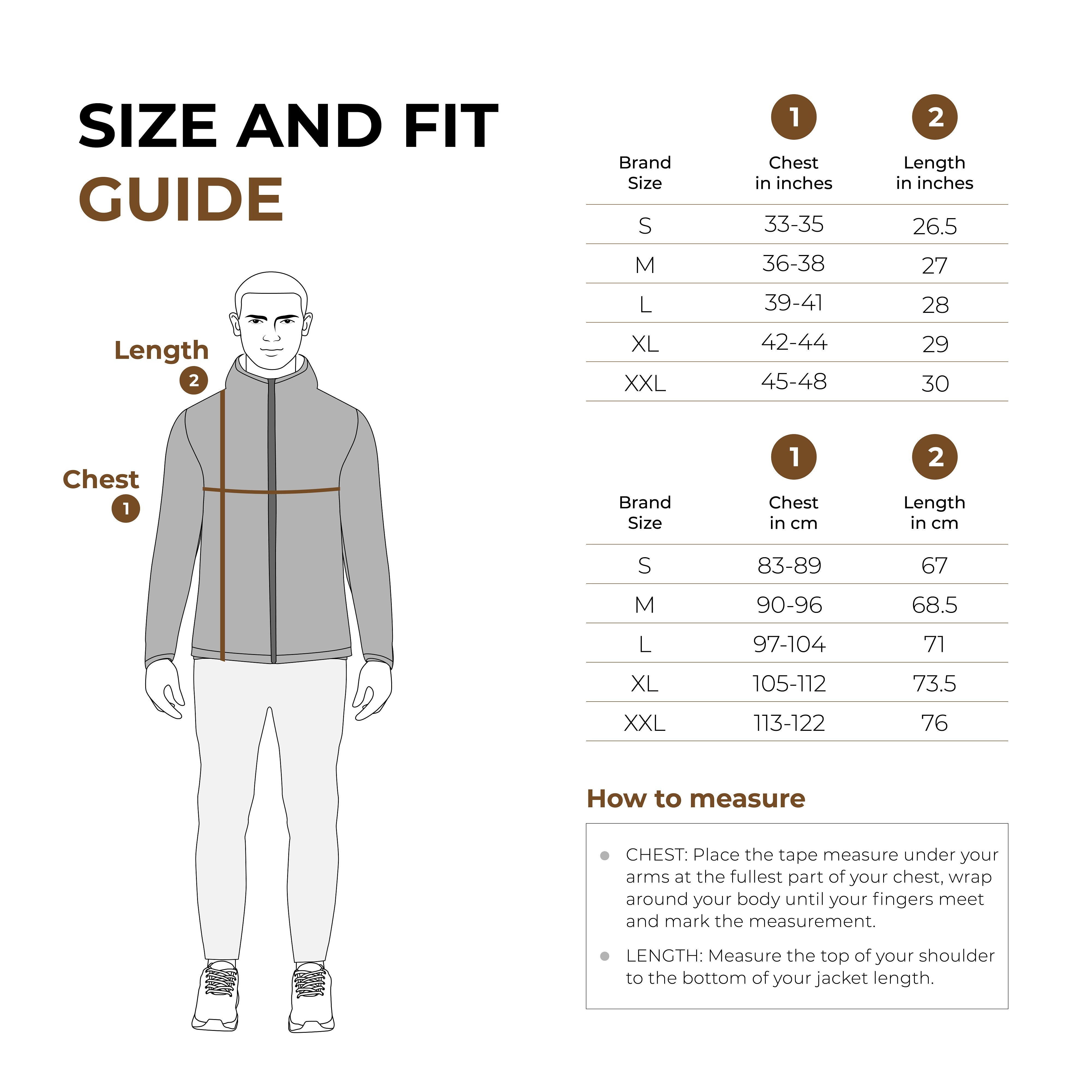 Size Chart Tripole Anti-Pilling Fleece Winter Jacket and Windcheater