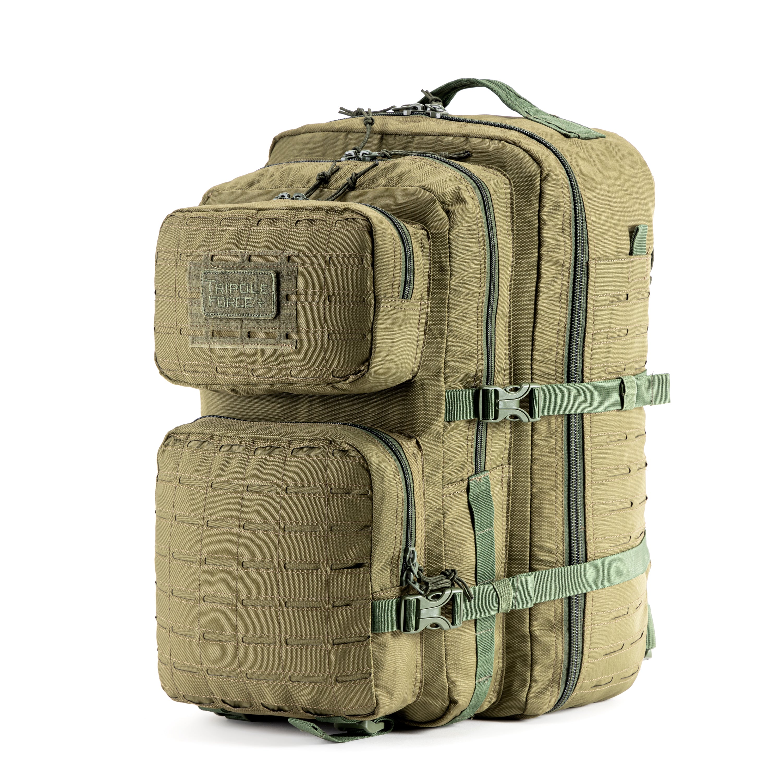 Tripole Force Plus Tactical Army Backpack Olive Green Front 50 Litre Travelling Trekking Hiking MOLLE