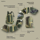 Tripole Fox Internal Frame Laptop Backpack Olive Green Infographics Hiking Travelling 