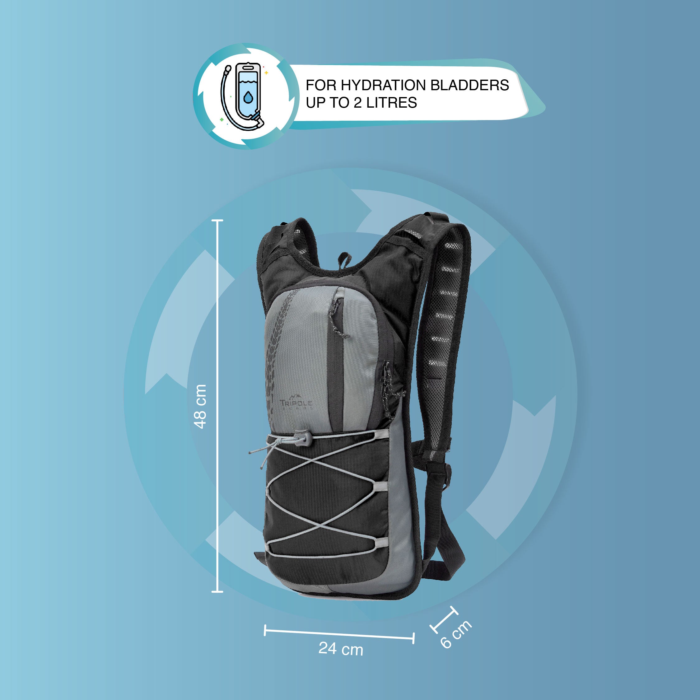 all-groups Tripole Hydration Backpack Dimensions 2 litres Cycling Trail Running Hiking Trekking