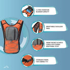 Tripole Hydration Backpack Orange Infographics 2 litres Cycling Trail Running Hiking Trekking